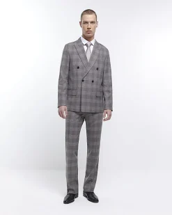 River Island slim fit check suit jacket Grey Best