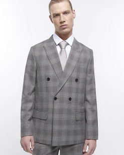 River Island slim fit check suit jacket Grey Best
