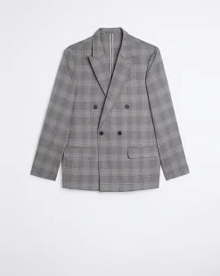 River Island slim fit check suit jacket Grey Best