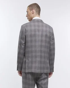 River Island slim fit check suit jacket Grey Best