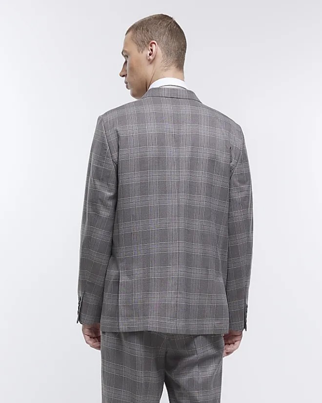 River Island slim fit check suit jacket Grey Best