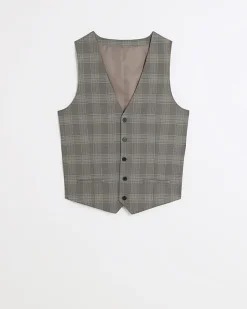 River Island slim fit check waistcoat Grey Clearance