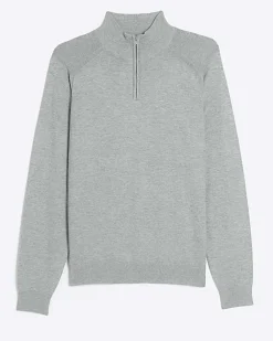 River Island slim fit half zip jumper Grey Sale