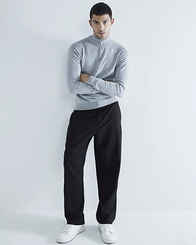 River Island slim fit half zip jumper Grey Sale