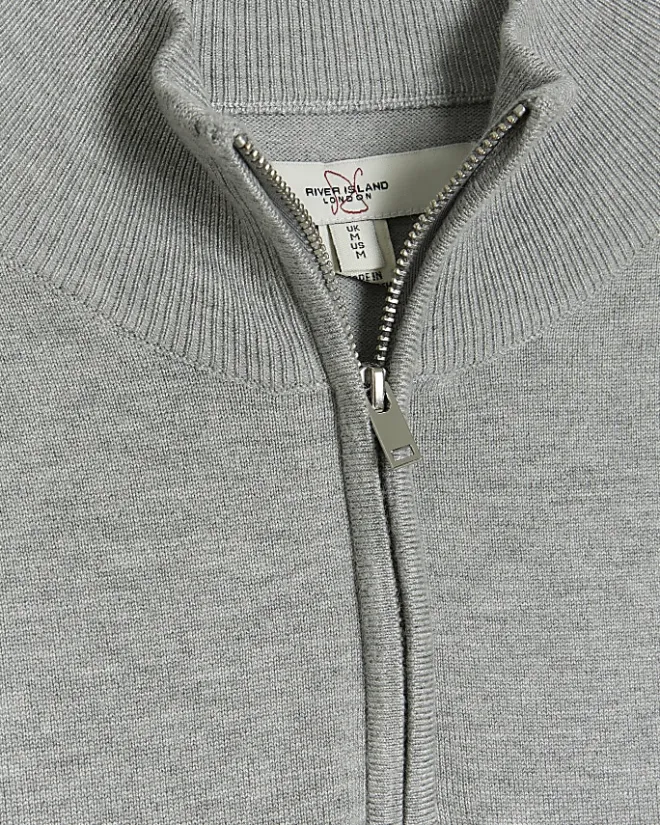 River Island slim fit half zip jumper Grey Sale