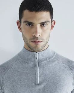 River Island slim fit half zip jumper Grey Sale