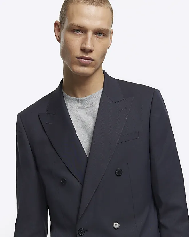 River Island slim fit herringbone suit jacket Grey Outlet