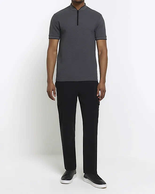 River Island slim fit textured baseball polo Grey Best