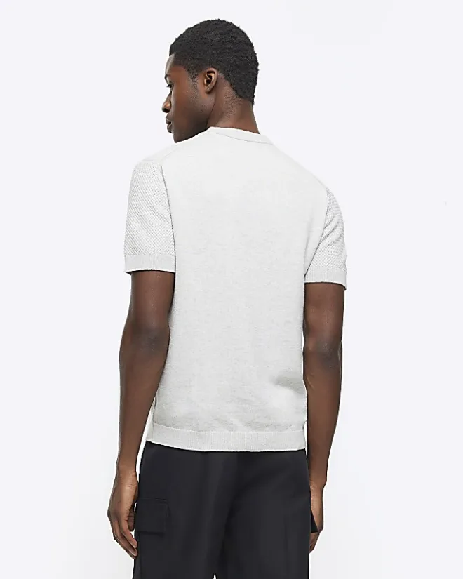 River Island slim fit textured knit t-shirt Grey Outlet