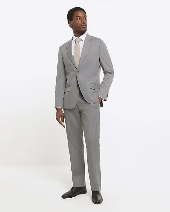 River Island Slim fit Twill Suit Jacket Grey New