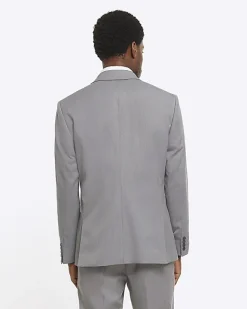 River Island Slim fit Twill Suit Jacket Grey New