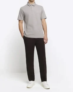 River Island slim fit weave jacquard polo Grey Fashion