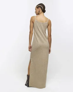 River Island split hem bodycon maxi dress Grey Hot