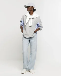 River Island stripe hybrid sweatshirt Grey Fashion