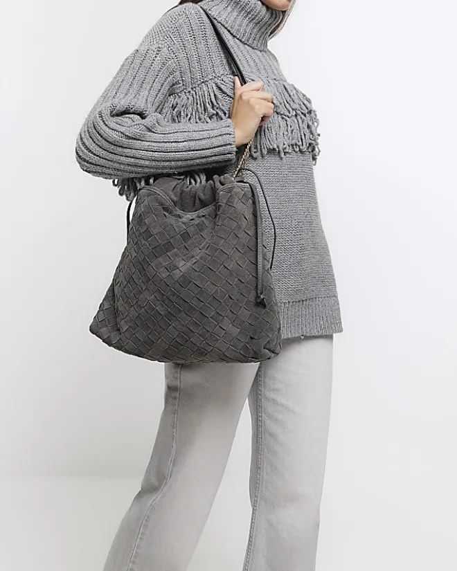 River Island suede weave slouch tote bag Grey Best
