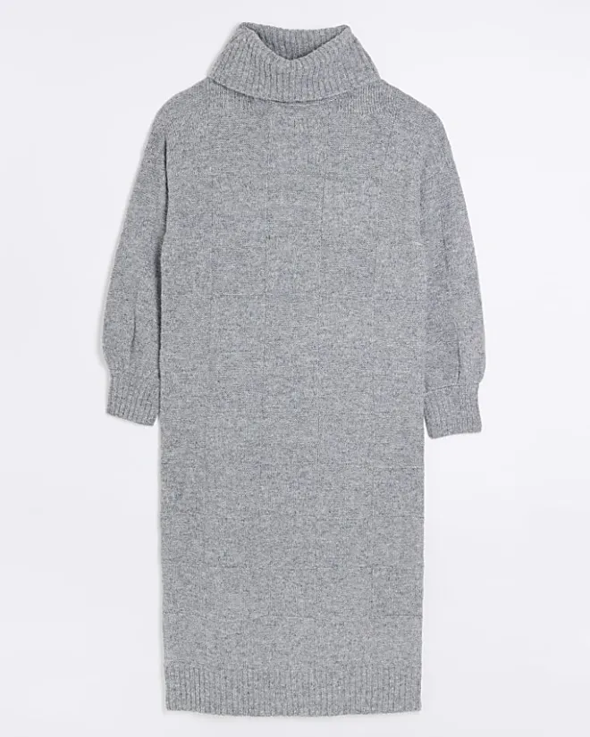 River Island textured roll neck jumper midi dress Grey Best