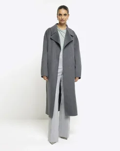 River Island wool blend belted coat Grey Fashion