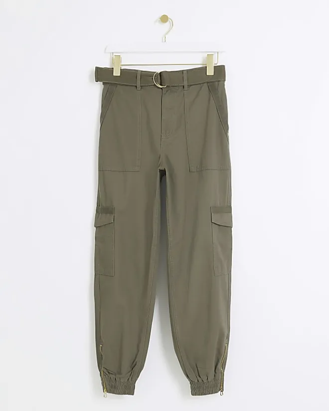 River Island belted utility cargo trousers Khaki Sale