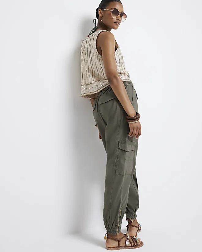 River Island belted utility cargo trousers Khaki Sale