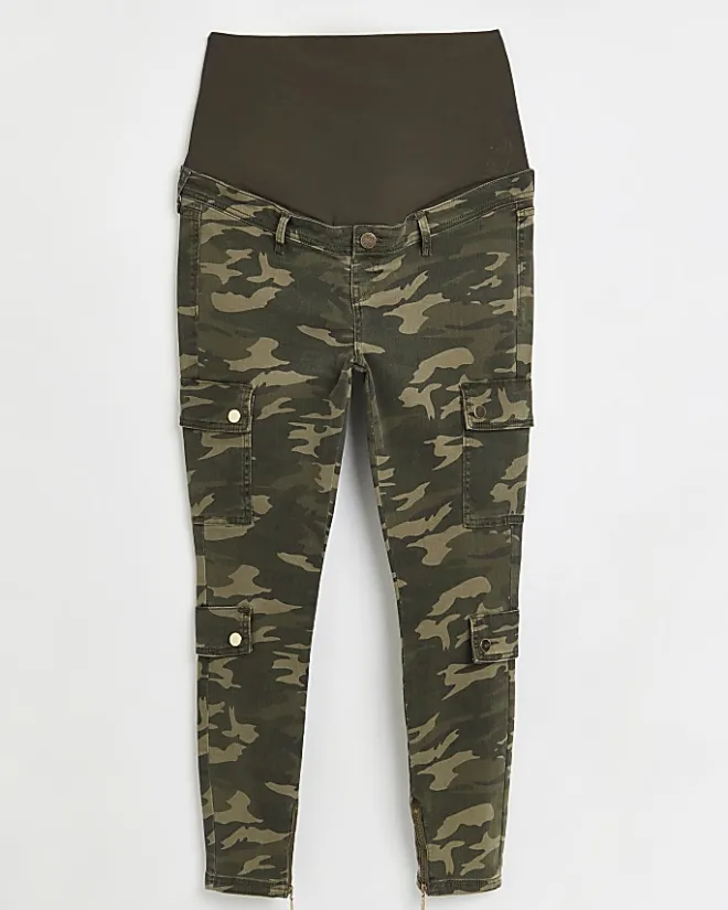 River Island camo print maternity cargo trousers Khaki Clearance