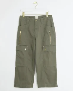 River Island cargo crop wide leg trousers Khaki Best