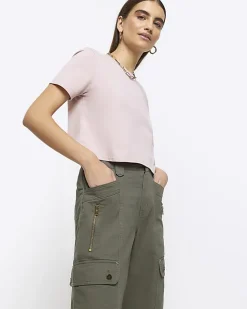 River Island cargo crop wide leg trousers Khaki Best