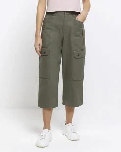 River Island cargo crop wide leg trousers Khaki Best