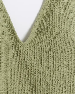 River Island crinkle plunge swimsuit Khaki Discount