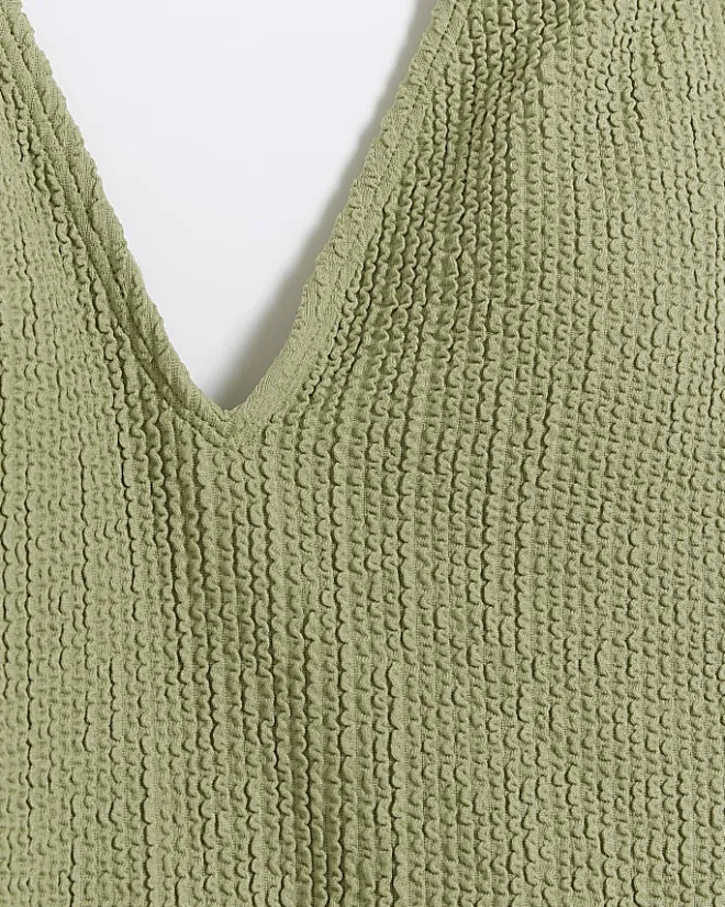 River Island crinkle plunge swimsuit Khaki Discount