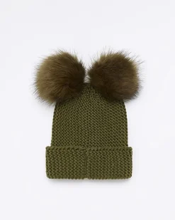 River Island double pom pom beanie Khaki Best