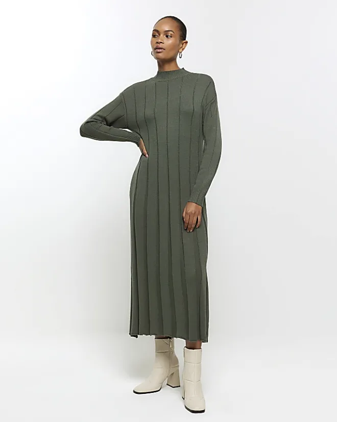 River Island high neck jumper maxi dress Khaki Best