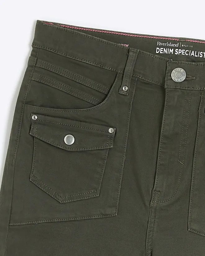 River Island high waisted skinny cargo jeans Khaki Online