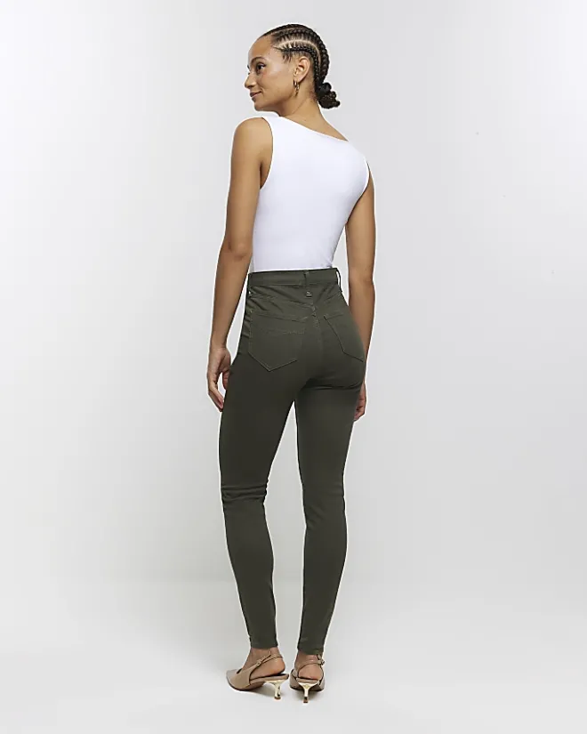 River Island high waisted skinny cargo jeans Khaki Online