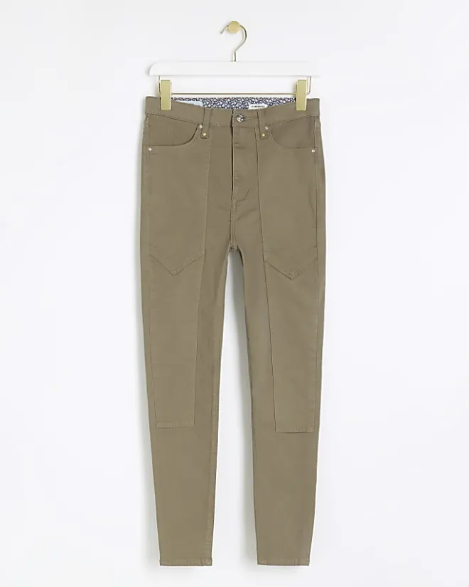 River Island high waisted skinny jeans Khaki Discount