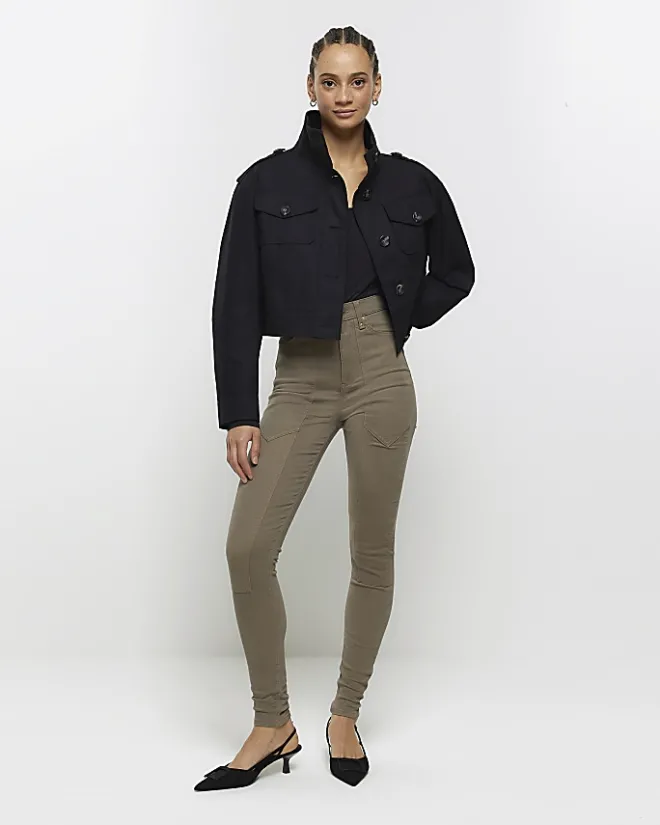 River Island high waisted skinny jeans Khaki Discount
