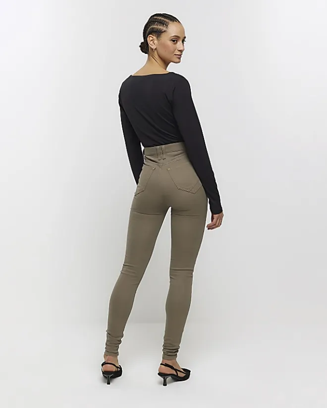 River Island high waisted skinny jeans Khaki Discount