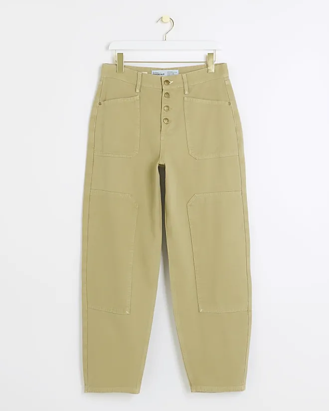 River Island high waisted tapered jeans Khaki Online