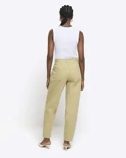 River Island high waisted tapered jeans Khaki Online
