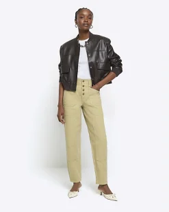 River Island high waisted tapered jeans Khaki Online