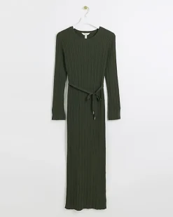 River Island knit rib jumper maxi dress Khaki Online