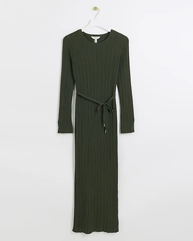 River Island knit rib jumper maxi dress Khaki Online