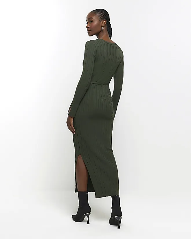 River Island knit rib jumper maxi dress Khaki Online