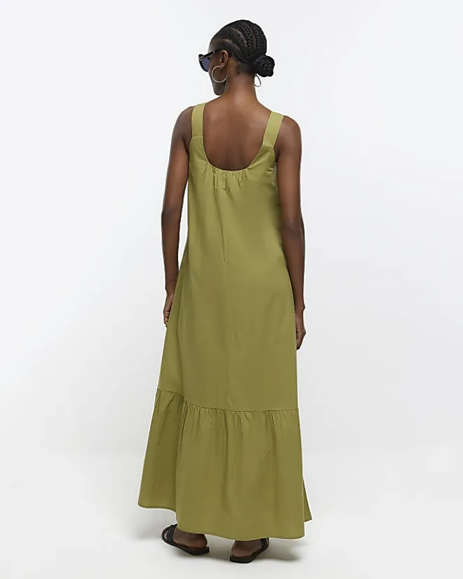 River Island midi slip dress Khaki Discount