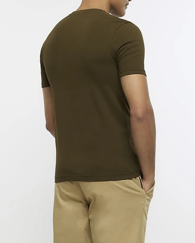 River Island muscle fit t-shirt Khaki Hot