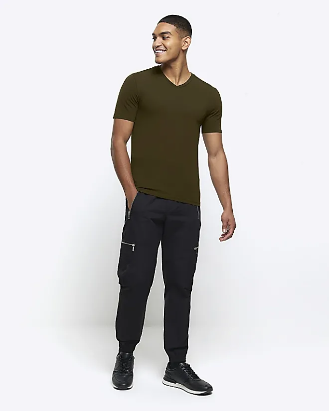 River Island muscle fit V neck t-shirt Khaki New