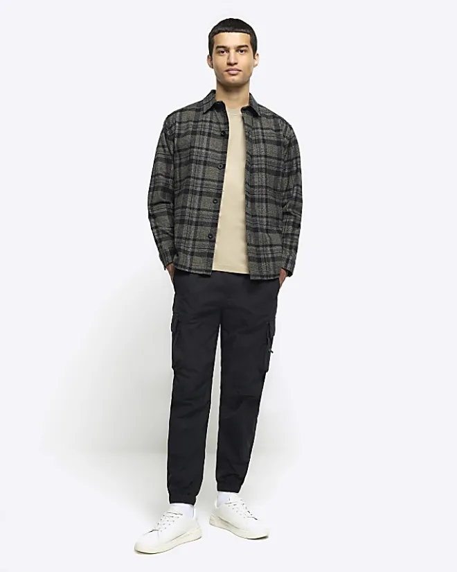 River Island Regular Fit Check Shirt Khaki Clearance