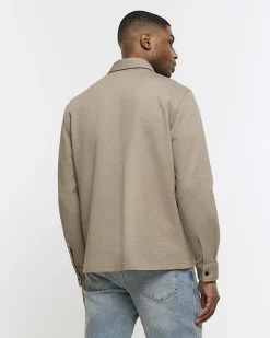 River Island regular fit pocket jersey overshirt Khaki Online