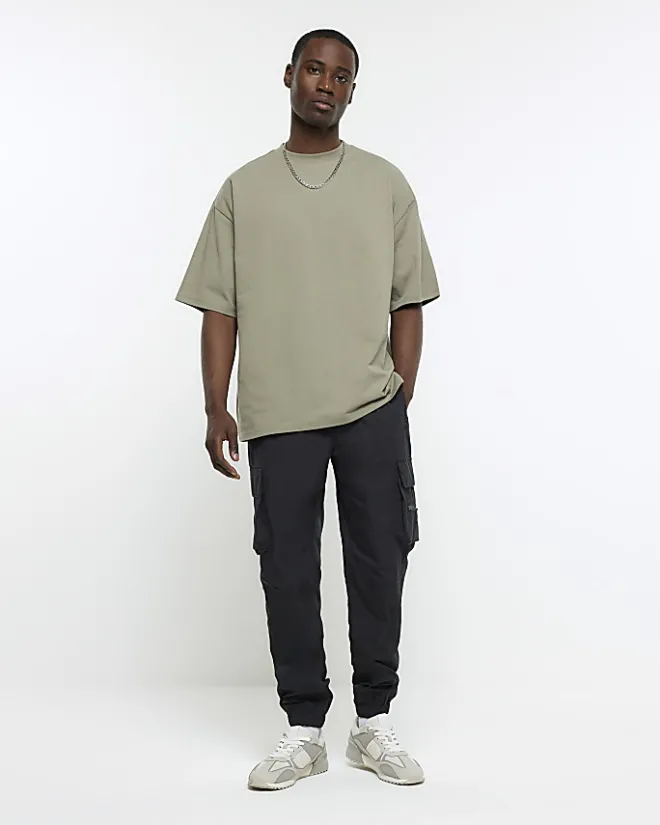 River Island RI Studio oversized fit t-shirt Khaki Clearance