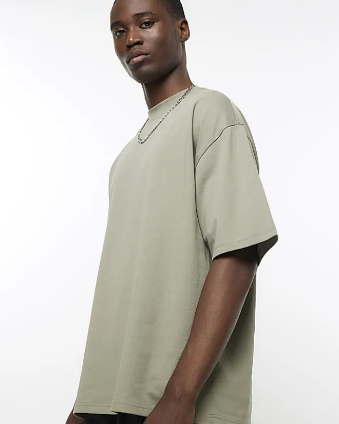 River Island RI Studio oversized fit t-shirt Khaki Clearance