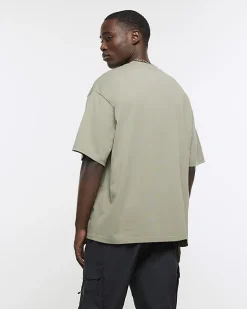 River Island RI Studio oversized fit t-shirt Khaki Clearance